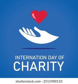 día internacional de la caridad .heart .hand.Donate .in fondo azul.art e ilustrador.