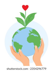 International Day of Charity. Planet Earth with a flower in her hands. Vector illustration.