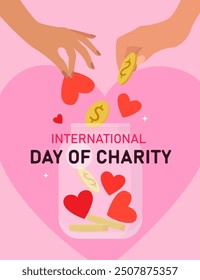 International Day of Charity poster. People will donate to charity. Vector illustration.	