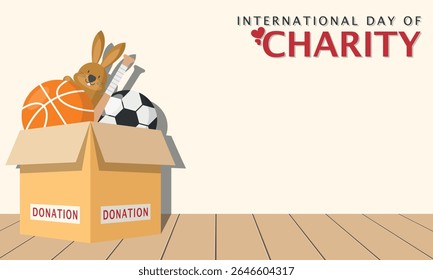 International Day of Charity Template. Donate toys. Copy space area