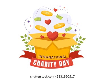 International Day of Charity Vector Illustration on 5 September with Donation Package Love Concept Background in Flat Cartoon Hand Drawn Templates