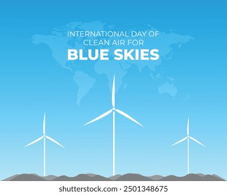 Día Internacional del Aire Limpio por un Cielo Azul. 7 de septiembre. Concepto de Festiva. Plantilla de fondo con Anuncio, póster y tarjeta. Ilustración vectorial. Diseño plano.