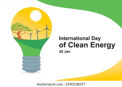 International Day of Clean Energy. Conservation of nature for environmentally friendly energy. Vector eco friendly. Illustration of electric fuel from nature without damaging the environment