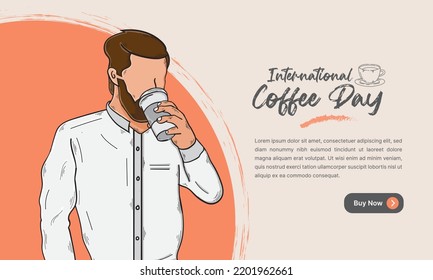 international day of coffee background with hand drawn llustration