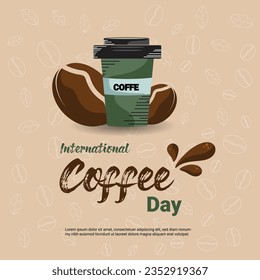 international day of coffee line drawing illustration background. International Coffee Day graphic illustration for social media ads. Coffee cup doodle art concept.