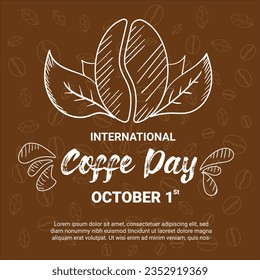 international day of coffee line drawing illustration background. International Coffee Day graphic illustration for social media ads. Coffee cup doodle art concept.
