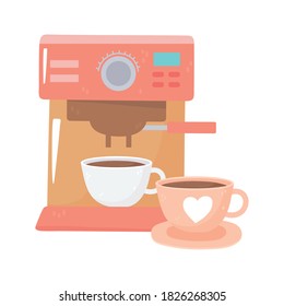 international day of coffee, machine and cups vector illustration