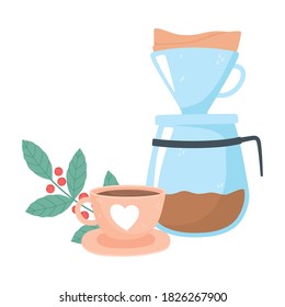 international day of coffee, machine maker beverage and cup vector illustration