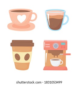 international day of coffee maker disposable ceramic cups icons vector illustration