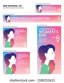 International Women’s Day Concept - New And Modern Style With Color Transitions Trends. Can Use For Web Ads, Blog, Mobile, Commercial, Editorial, And Others. Vector.