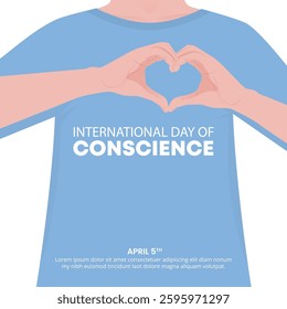 International Day Of Conscience design with a person and love shape hands