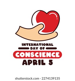 International Day of Conscience. Hand giving heart. Line. Outline. White background. Poster, banner, card, background. Eps 10.