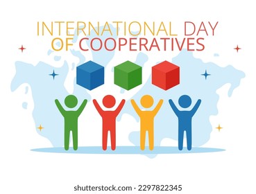 International Day of Cooperatives Vector Illustration with Hand, Earth Map or People in Flat Cartoon Hand Drawn Landing Page Background Templates