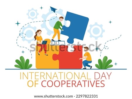 International Day of Cooperatives Vector Illustration with Hand, Earth Map or People in Flat Cartoon Hand Drawn Landing Page Background Templates