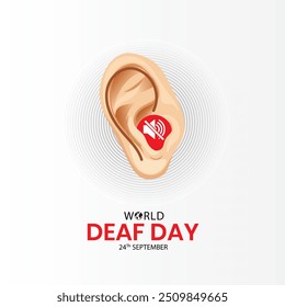 International Day of the Deaf concept. Ear care and Health awareness Greeting card poster banner design, World Hearing Day, hand-drawn mute language, communication for disabled people.