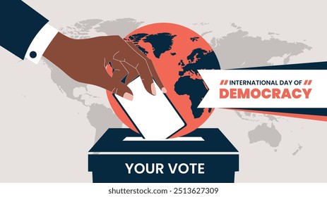 Dia Internacional da Democracia . banner de celebração web com urna, papel de voto. Dia em que se encoraja os governos a fortalecer e consolidar a democracia