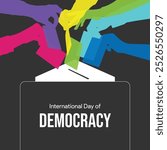 International Day of Democracy, spread awareness of democracy, September 15, Box vote, Creative Ads, Social media post, Equality, diversity, inclusion, elections, voting rights, banner, flyer