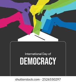 Dia Internacional da Democracia, divulgação da consciência sobre a democracia, 15 de setembro, Box vote, Creative Ads, Social media post, Igualdade, diversidade, inclusão, eleições, direitos de voto, banner, folheto