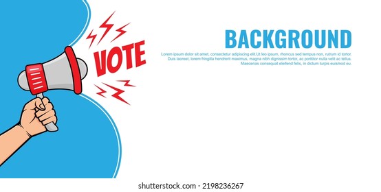 International Day of Democracy vector background. Hand holding loudspeaker on white blue background with Vote text. Vector editable