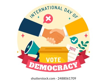 International Day of Democracy Vector Illustration on September 15 with Hands Holding Voting Papers for Resolution in a Flat Cartoon Style Background