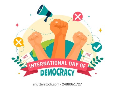 International Day of Democracy Vector Illustration on September 15 with Hands Holding Voting Papers for Resolution in a Flat Cartoon Style Background