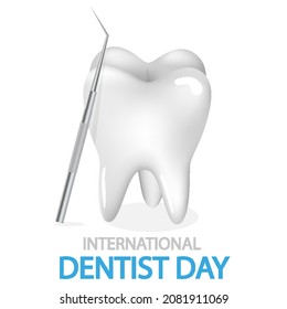 International day of the dentist tooth and dental probe, vector art illustration.