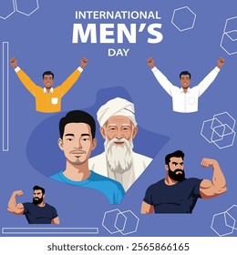 An International Men’s Day design featuring diverse men in various roles, promoting awareness, equality, and appreciation for men’s contributions