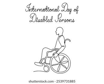 International Day of Disabled Persons.
Abstract disabled person in a wheelchair.  continuous single line art drawing sketch, logo