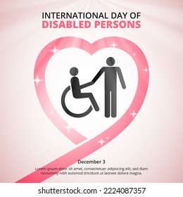 Día Internacional de las Personas con Discapacidad de antecedentes con cinta de amor y persona discapacitada