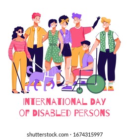 International day of disabled persons - cartoon poster with happy people