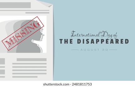 International Day of The Disappeared poster with news of missing people in newspapers