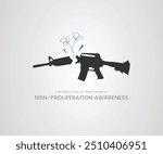 The International Day for Disarmament and Non-Proliferation Awareness concept of broken automatic rifle. Vector, illustration.