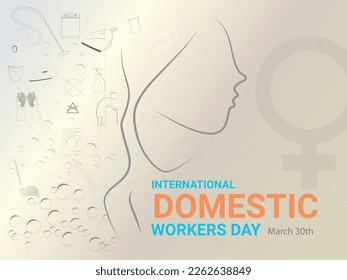 International Day of Domestic Workers.30 March.Silhouette woman with icons related to their profession, from caring for the elderly to cleaning the home
