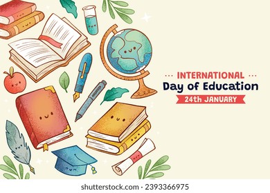 International Day of Education background. Happy International Education day celebration. January 24. Cartoon Vector illustration Template for Poster, Banner, Flyer, Greeting, Card, Post, Cover.