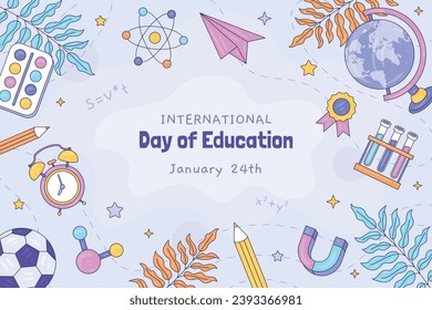 International Day of Education background. Happy International Education day celebration. January 24. Cartoon Vector illustration Template for Poster, Banner, Flyer, Greeting, Card, Post, Cover.
