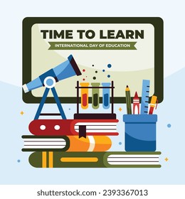 International Day of Education background. Happy International Education day celebration. January 24. Cartoon Vector illustration Template for Poster, Banner, Flyer, Greeting, Card, Post, Cover.