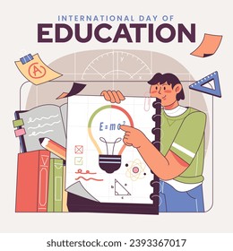 International Day of Education background. Happy International Education day celebration. January 24. Cartoon Vector illustration Template for Poster, Banner, Flyer, Greeting, Card, Post, Cover.