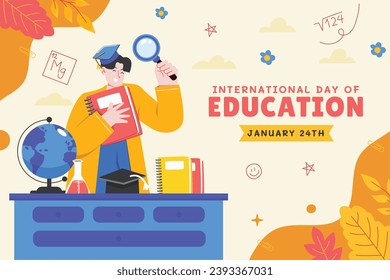 International Day of Education background. Happy International Education day celebration. January 24. Cartoon Vector illustration Template for Poster, Banner, Flyer, Greeting, Card, Post, Cover.