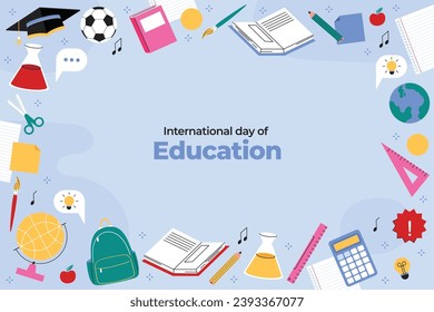 International Day of Education background. Happy International Education day celebration. January 24. Cartoon Vector illustration Template for Poster, Banner, Flyer, Greeting, Card, Post, Cover.
