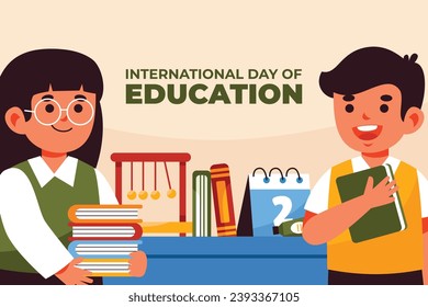 International Day of Education background. Happy International Education day celebration. January 24. Cartoon Vector illustration Template for Poster, Banner, Flyer, Greeting, Card, Post, Cover.