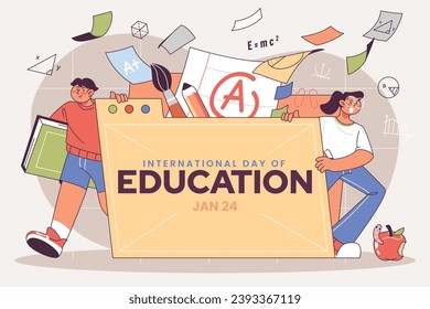 International Day of Education background. Happy International Education day celebration. January 24. Cartoon Vector illustration Template for Poster, Banner, Flyer, Greeting, Card, Post, Cover.