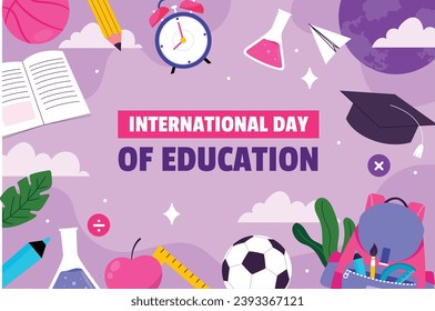 International Day of Education background. Happy International Education day celebration. January 24. Cartoon Vector illustration Template for Poster, Banner, Flyer, Greeting, Card, Post, Cover.