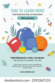 International Day of Education background. Happy International Education day celebration. January 24. Cartoon Vector illustration Template for Poster, Banner, Flyer, Greeting, Card, Post, Cover.