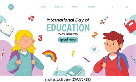 International Day of Education background. Happy International Education day celebration. January 24. Cartoon Vector illustration Template for Poster, Banner, Flyer, Greeting, Card, Post, Cover.