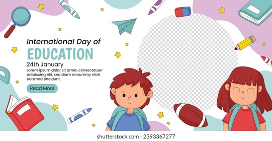 International Day of Education background. Happy International Education day celebration. January 24. Cartoon Vector illustration Template for Poster, Banner, Flyer, Greeting, Card, Post, Cover.