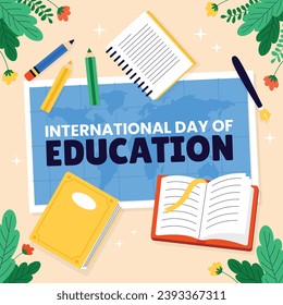 International Day of Education background. Happy International Education day celebration. January 24. Cartoon Vector illustration Template for Poster, Banner, Flyer, Greeting, Card, Post, Cover.