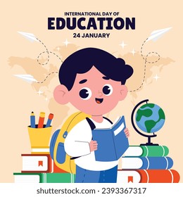 International Day of Education background. Happy International Education day celebration. January 24. Cartoon Vector illustration Template for Poster, Banner, Flyer, Greeting, Card, Post, Cover.