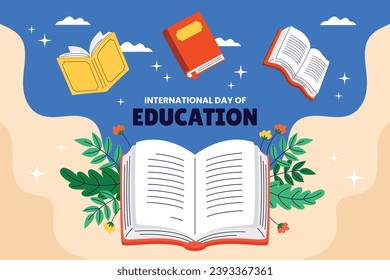 International Day of Education background. Happy International Education day celebration. January 24. Cartoon Vector illustration Template for Poster, Banner, Flyer, Greeting, Card, Post, Cover.