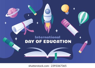International Day of Education background. Happy International Education day celebration. January 24. Cartoon Vector illustration Template for Poster, Banner, Flyer, Greeting, Card, Post, Cover.