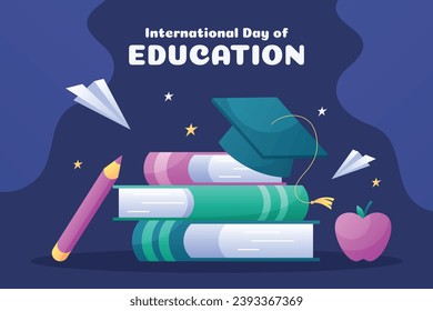 International Day of Education background. Happy International Education day celebration. January 24. Cartoon Vector illustration Template for Poster, Banner, Flyer, Greeting, Card, Post, Cover.